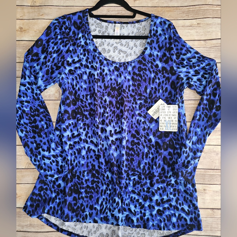 LuLaRoe Blue Leopard Print Long-Sleeve Lynne Top